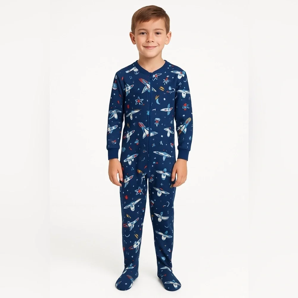 Cherokee Blue Footies One Piece with Space Theme